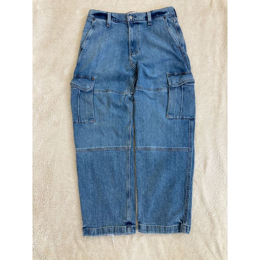 Hollister Baggy Utility Jeans Cargo Pockets Medium Wash High Rise 90s Y2K 30x30